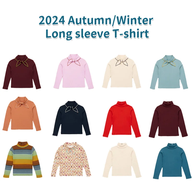 Children's base shirt 2024 MP Autumn/Winter vintage girls sweet tie with butterfly collar long sleeve T-shirt girls TOPS 1
