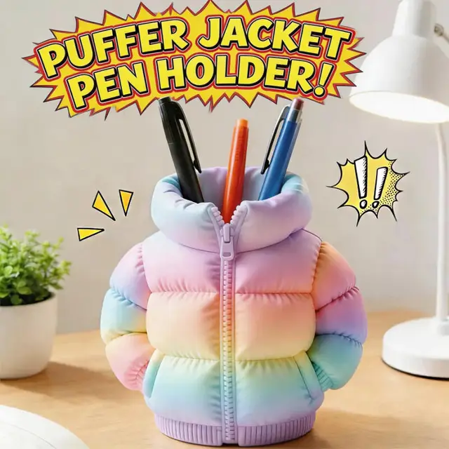 3D Puffer Jacket Shape Pen Holders,Cute Creative Stand-Up Storage Pen Pouch for Desk & Office 1