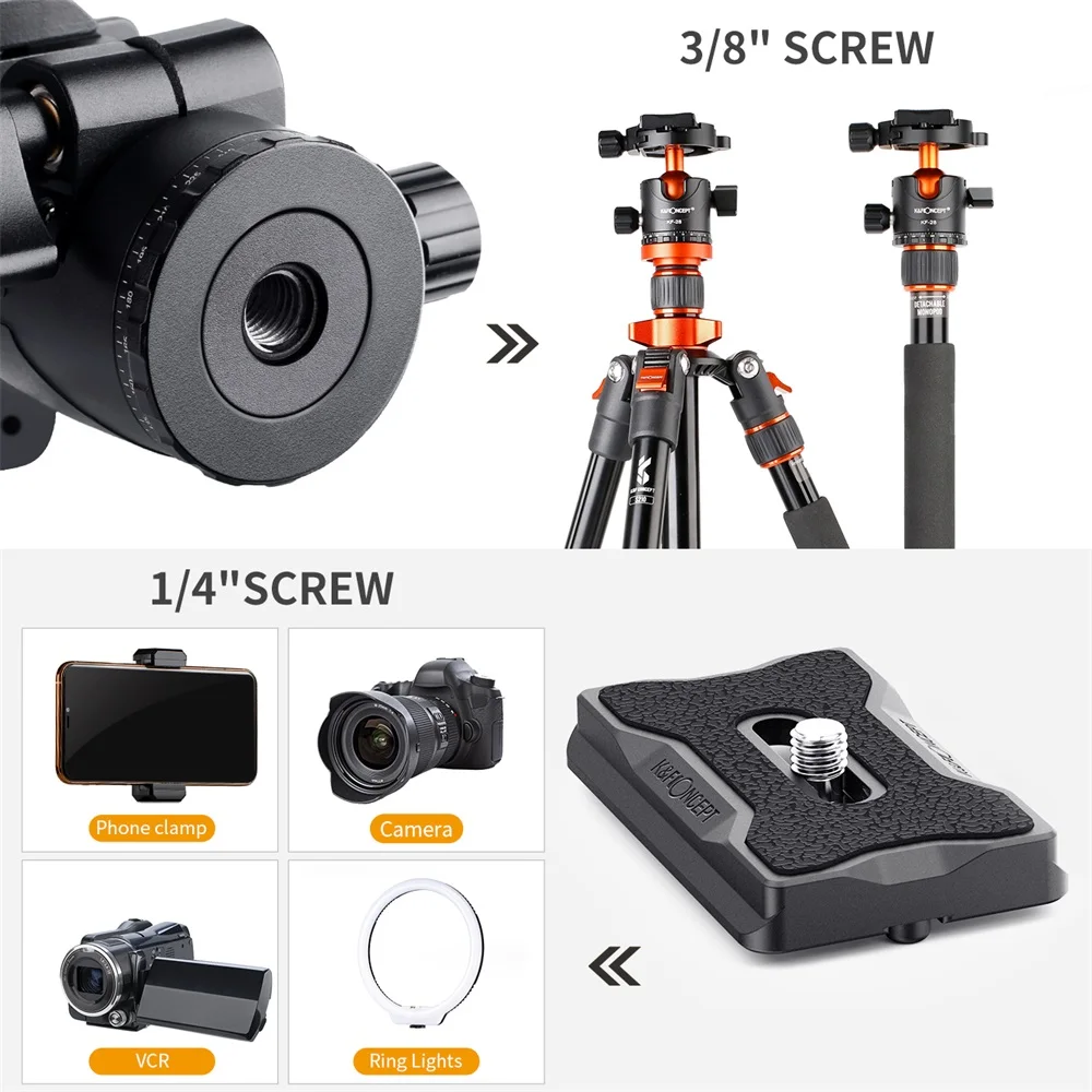 K & F Concept 삼각대 헤드 카메라 전문 삼각대 볼 헤드 360 ° 회전 파노라마 어댑터 DSLR 삼각대 모노 포드 용 볼 헤드