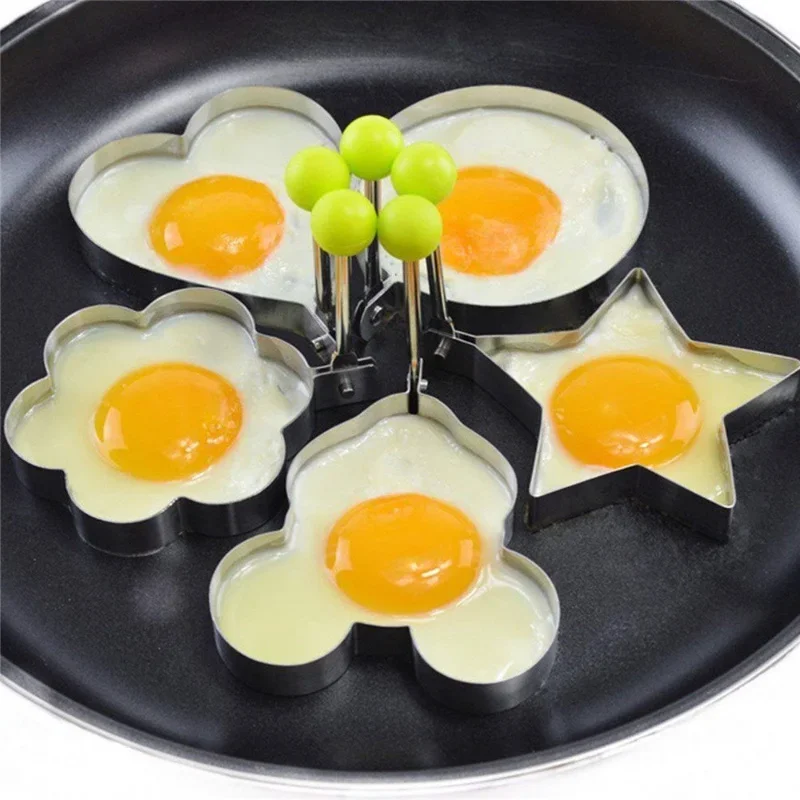 Stainless Steel Round/Heart/Flower/Five-Pointed Star And Mouse Shaped Egg Mold Ring Kitchen Utensil egg mold stainless steel ring egg ring 1/5PCS