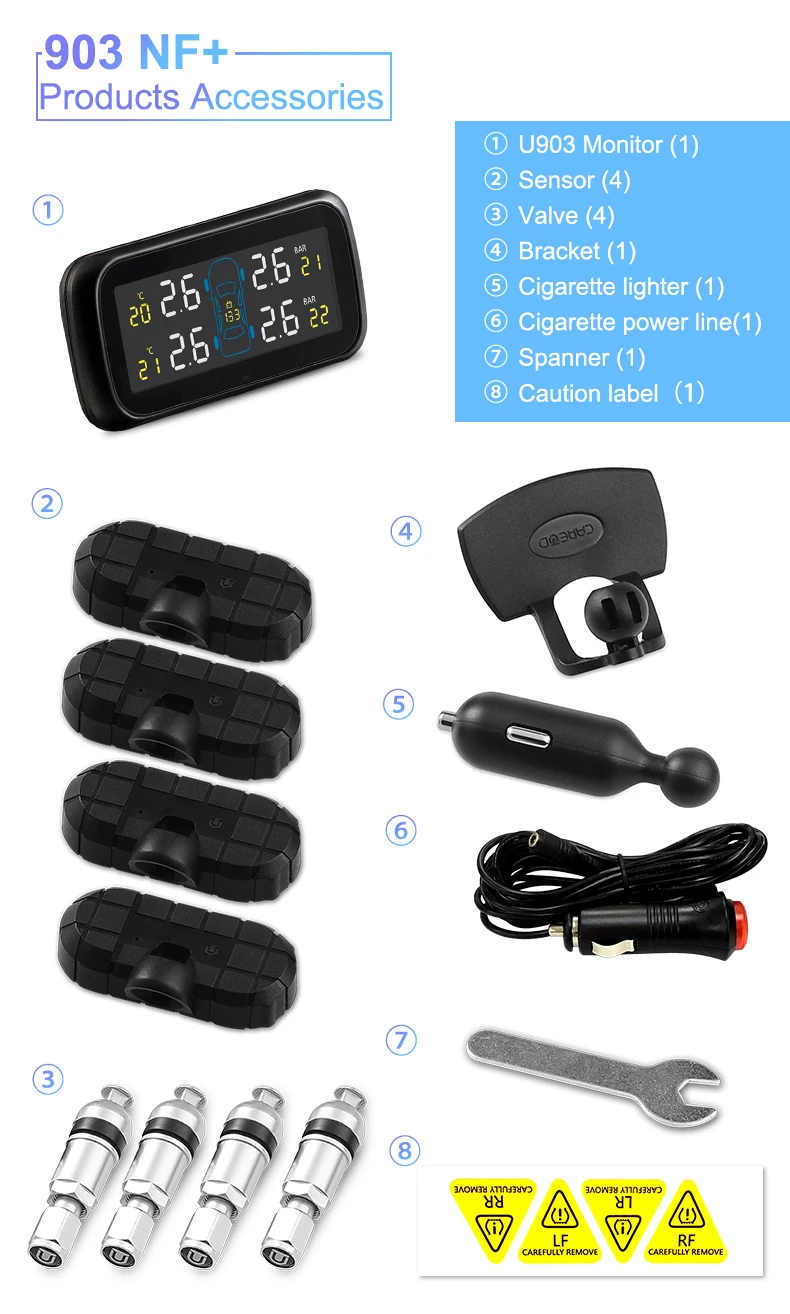 CARUED TPMS  Ÿ̾ з ͸,  ܺ ̴  ͸,   ˶, ڵ TPMS, U903, 4 