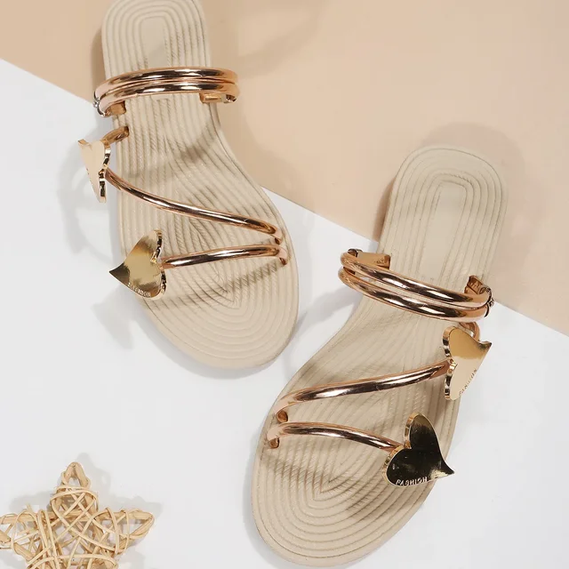 Elegant Women's Heart Flat Sandals Open Toe Non Slip Beach Slides Size 43 - Image 3