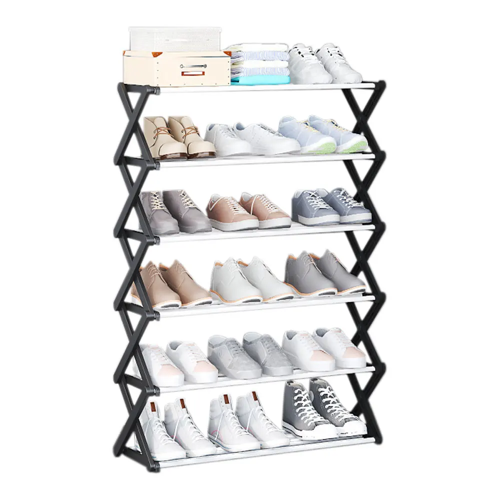 Black Foldable Multi-Tier Metal Shoe Rack for Closet Entrayway