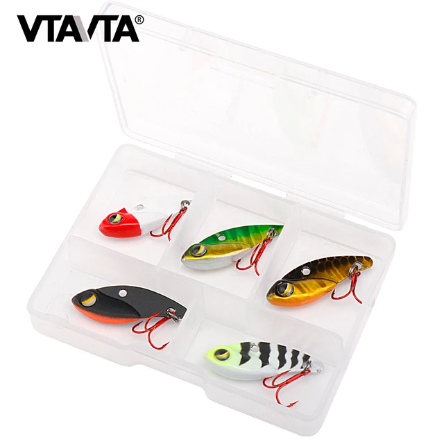 VTAVTA 5pcs/box Single Hook Metal VIB Spinner Spoon Fishing Lures