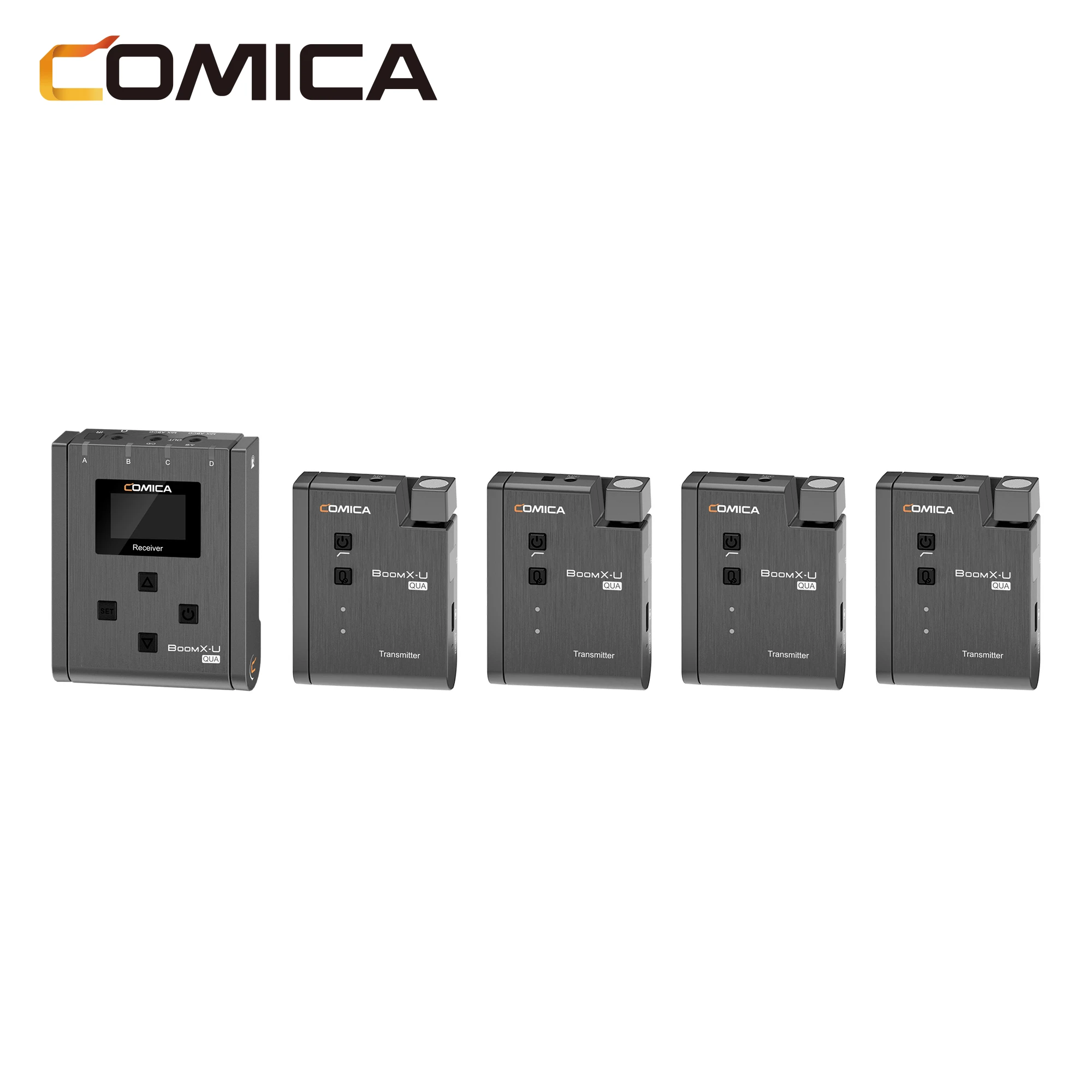 COMICA BoomX-U QUA 4 그룹 다기능 미니 UHF 무선 마이크, 24 채널, 다중 수신기 모니터링 및 Shooti 지원