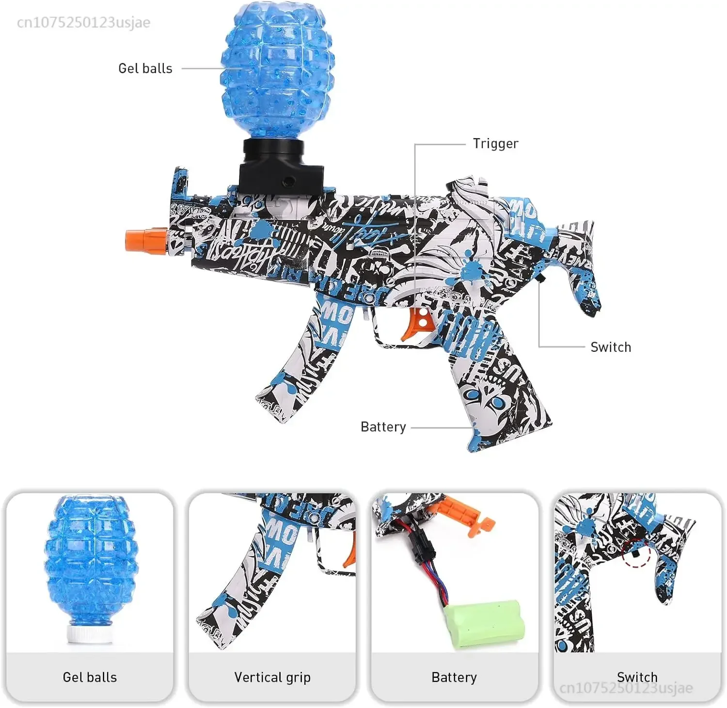 

Электрический гелевый бластер, пистолет, бластер, бластер MP5 с 60000 водяными шариками, игрушка для детей, гелевый бластер, оружие для стрельбы, игрушечный пистолет