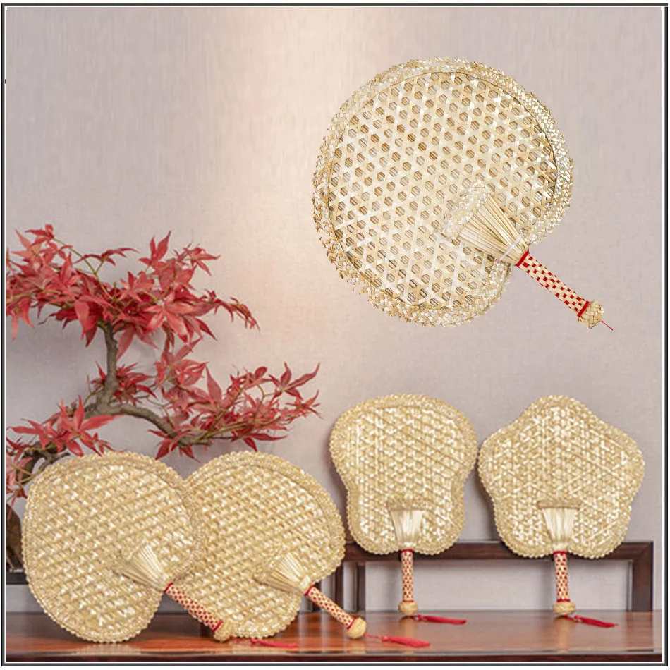 

37x28cm Summer cool retro Pu fan Banana fan heart-shaped round five pointed star fan wheat straw hand woven handicraft fan