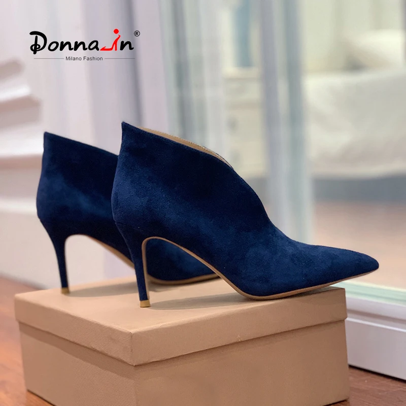 

Donna-in Fashion Short Boots Women Stiletto High Heeled Pumps 8.5cm Ankle Boots Leather Suede Pointed Toe Designer Luxury Shoes