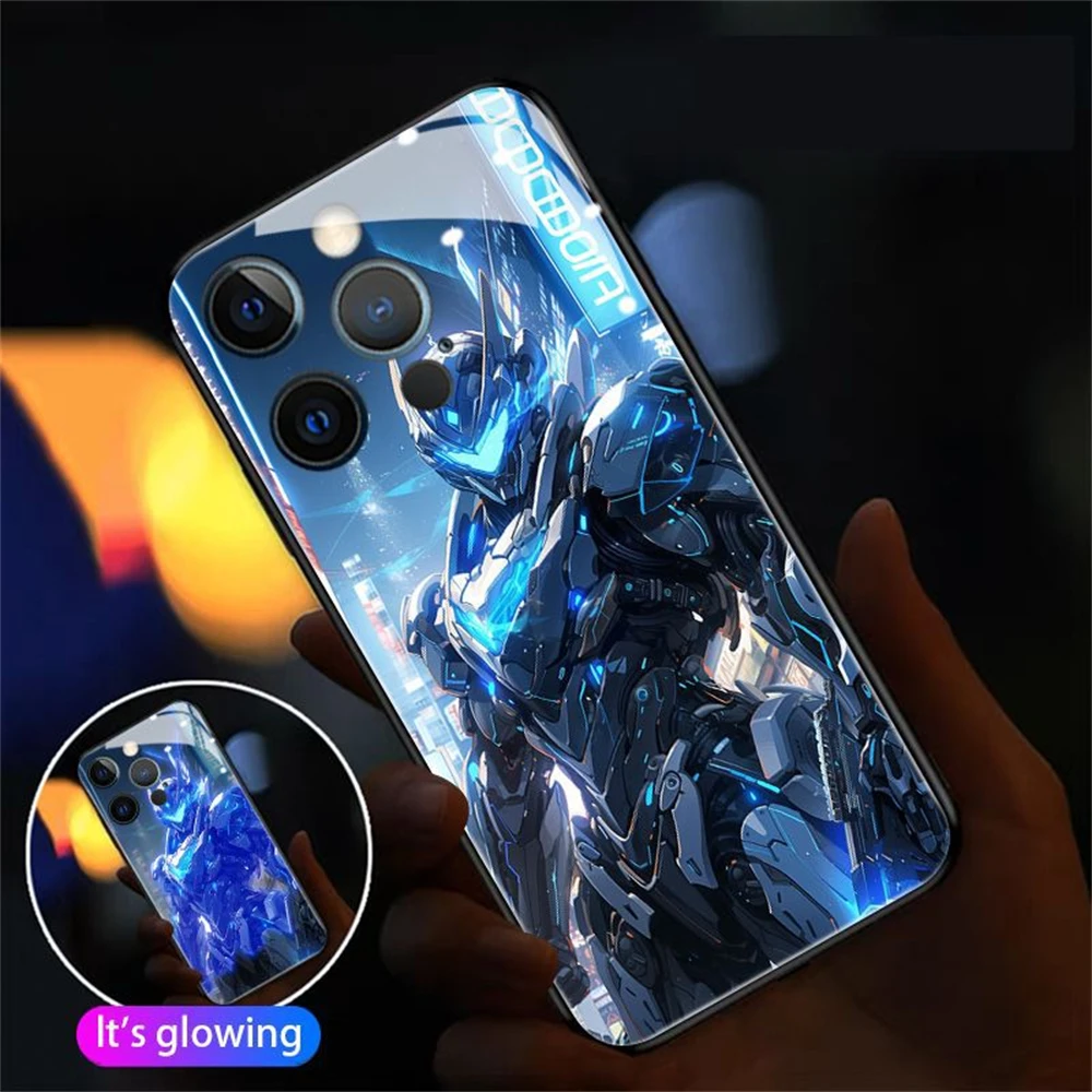 Super coole Mech Warrior LED-Leucht-Handyhülle für Samsung S26 S25 S24 S22 S23 S21 S20 FE Note 10 20 Plus Ultra A54 A14