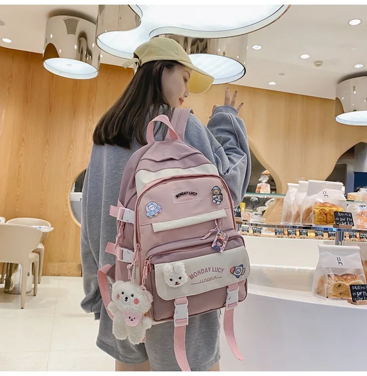 2022 Korean Style Cute Backpacks Women Waterproof Nylon Small Shoulder Bags for Teenage Girls Schoolbags Flower Travel Backpack