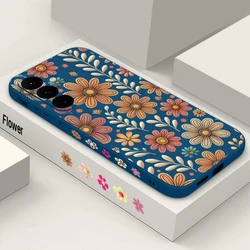 Retro Sunflower Leaf Pattern Phone Case - Galaxy S23+ (A909 Blue)