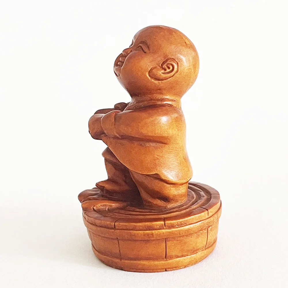 RS465 - 20 Years Old 2" Hand Carved Boxwood Netsuke Figurine Carving : Lovely Monk Boy 5
