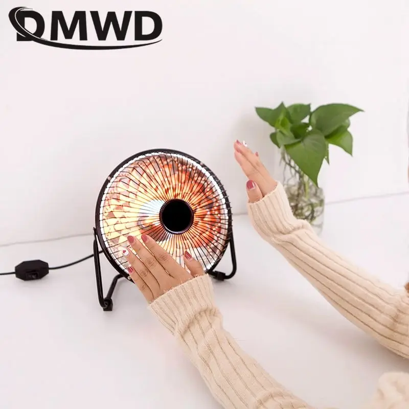 DMWD Household Electric Heater Portable Mini Air Warmer Furnace Quartz Thermal Heating Raditor Desktop Fan For Winter 4/6 inch 4