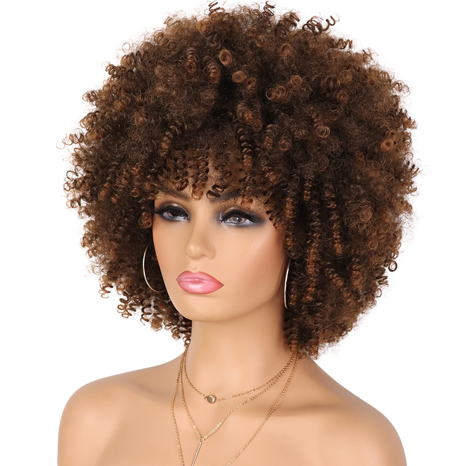 Tereshar Synthetic Short Curly with Bangs for Black Women 8 inch Afro Kinky Curly Wig Synthetic Hair Wigs for Daily Party Use 3