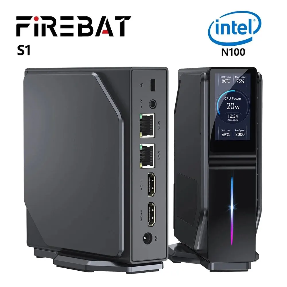 FIREBAT S1 Mini PC 12th Alder Lake N100 16GB 512GB DDR4 MiniPC Gamers Desktops WiFi5 BT4.2 Computer RGB Visualization