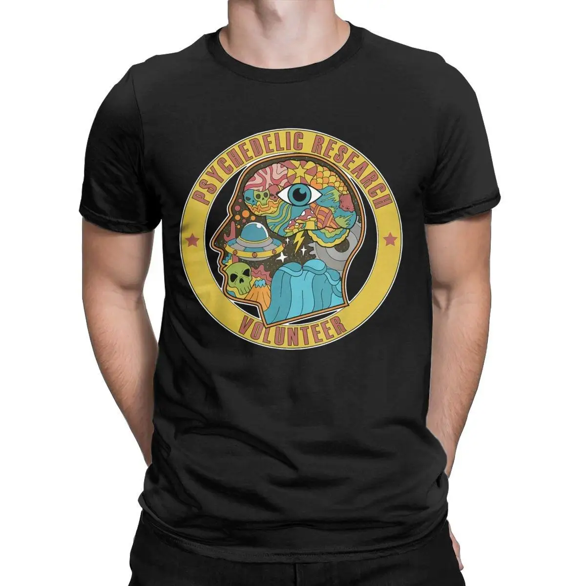 

Psychedelic Research Volunteer UFO Aliens T-Shirt Men 100% Cotton T Shirts Paranormal Short Sleeve Tee Shirt Plus Size Clothes