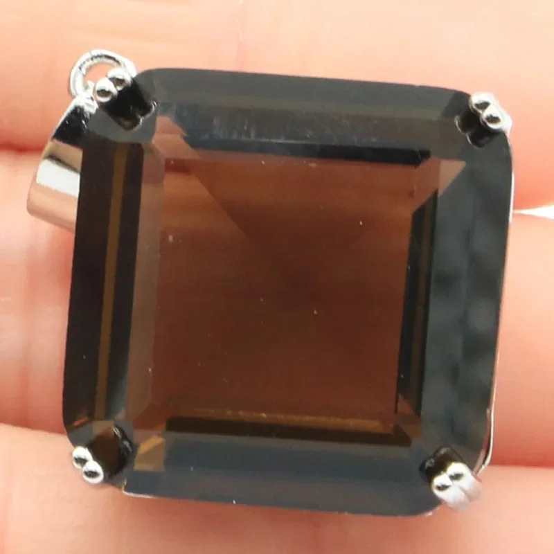 11g Customized 925 SOLID STERLING SILVER  PENDANT Big Square Orange Spessartine London Blue Swiss Blue Kunzite Smoky Topaz Bride