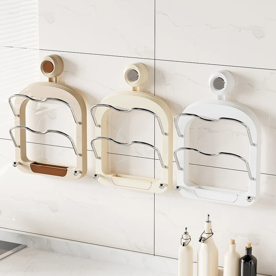1Pcs Suction Cup Pot Lid Holder, Wall-Mounted Pot Lid Holder, Punch-Free Kitchen Storage Rack, Multi-Purpose Storage Rack, Cutting Board Rack, Multi-Layer Chopping Board Rack 2