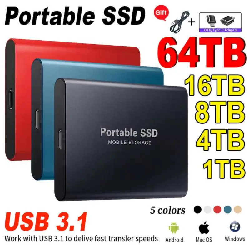 Disque dur SSD externe portable de 10 To de type C, USB 3.1