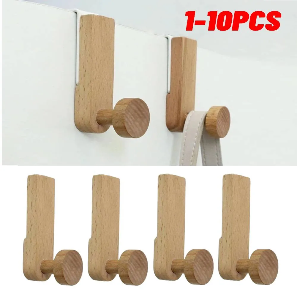 Door Back Hanging Holder Kitchen Cabinet Hook Towels Clothes Coat Bathroom Accesories Storage Hanger Iron Wooden Rack 1~10PCS storage hook door hook decorative hook