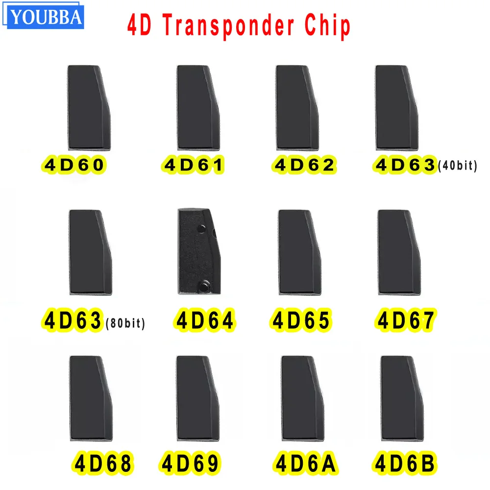 YOUBBA Car Key Transponder Chip Blank 4D 4D60 4D61 4D62 4D63 4D65 4D66 4D67 4D68 Chip for Ford Mazda Suzuki Toyota Subaru automotive ic chip,car key transponder chip