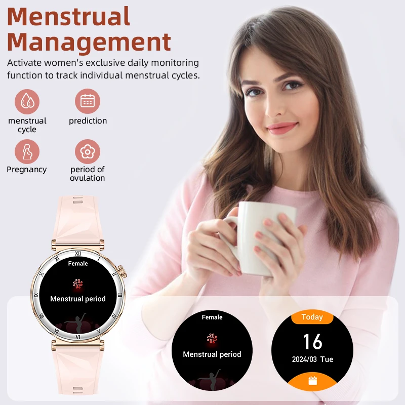 LIGE 1.19"AMOLED Smart Watch Women Bluetooth Call Smart Watches Laides Waterproof Heart Rate Monitor Bracelet Smartwatch Mujer