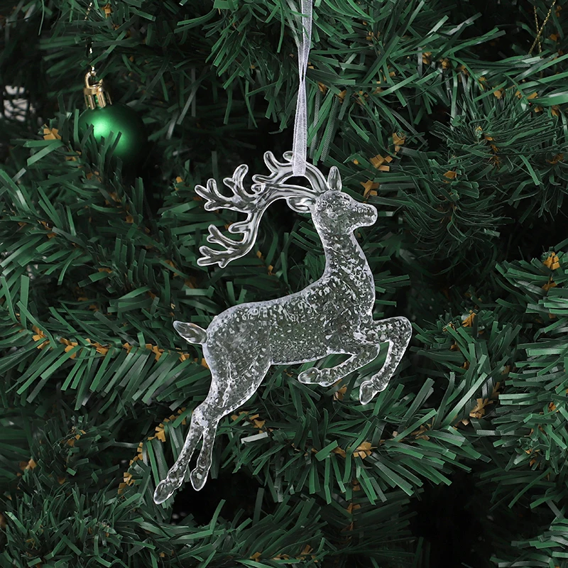 Transparent Christmas Tree Ornaments Acrylic Bird Unicorn Elk Snowflake Hanging Pendant 2026 New Year Party Home Decoration Gift