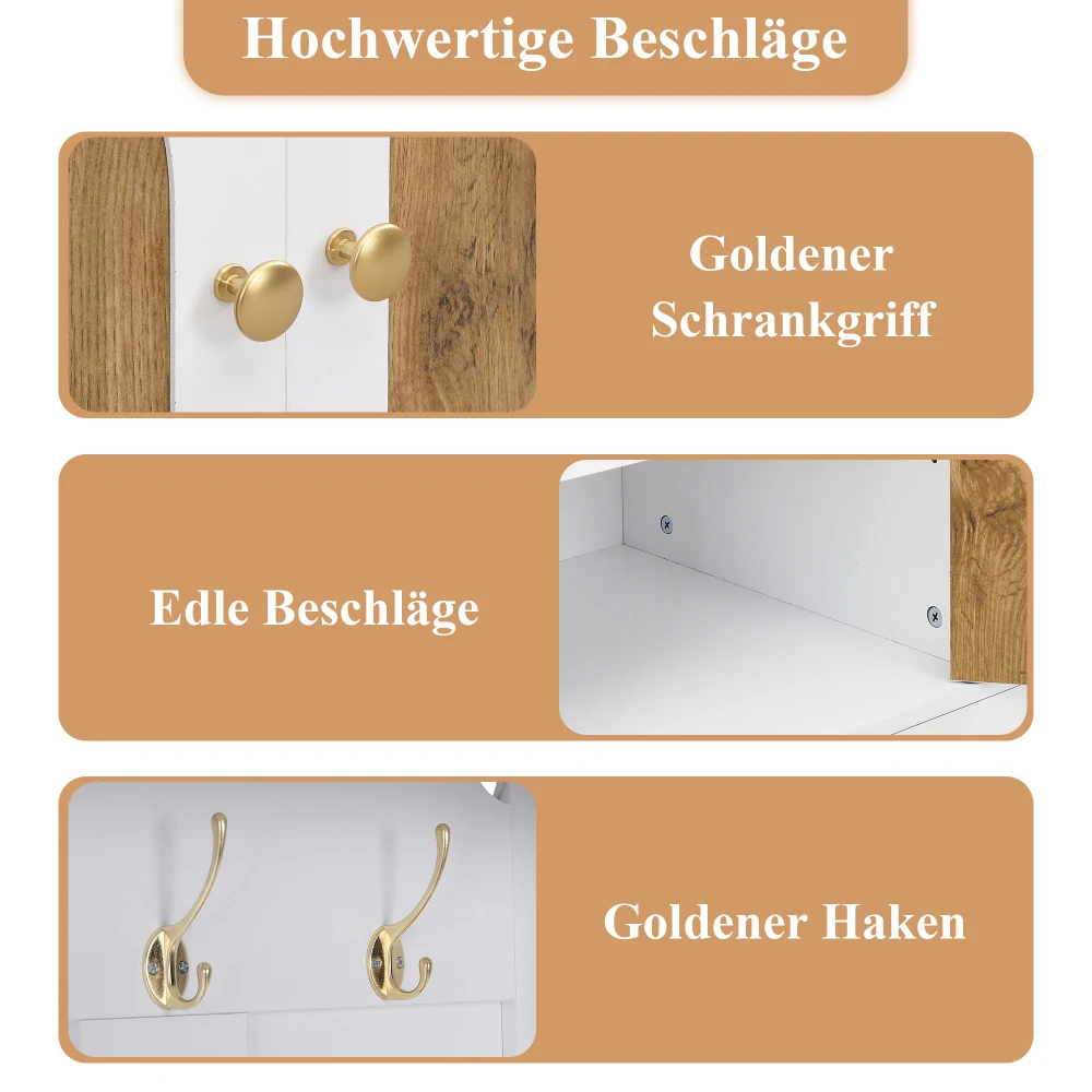 Multifunktionaler Kleiderschrank mit Schuhregal und Haken, Eingangsbereichsschrank mit Regalen, Kleiderschrank mit praktischem Stauraum – Detail 19