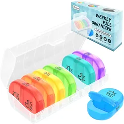 Serfeymi Dual Compartment Weekly Pill Organizer for Vitamins & Supplements (Transparent - Rainbow)