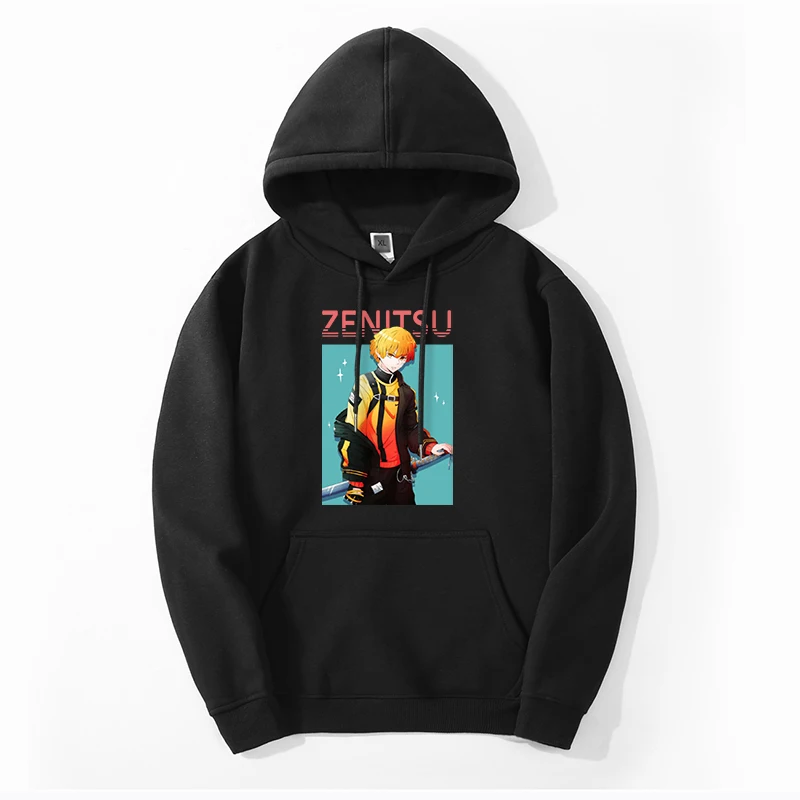 

2024 Autumn Men's Fleece Anime Demon Slayer Tanjirou Printing Hoodie Zenitsu Sweatshirt Oversize Fitness Hoody Casual Streetwear