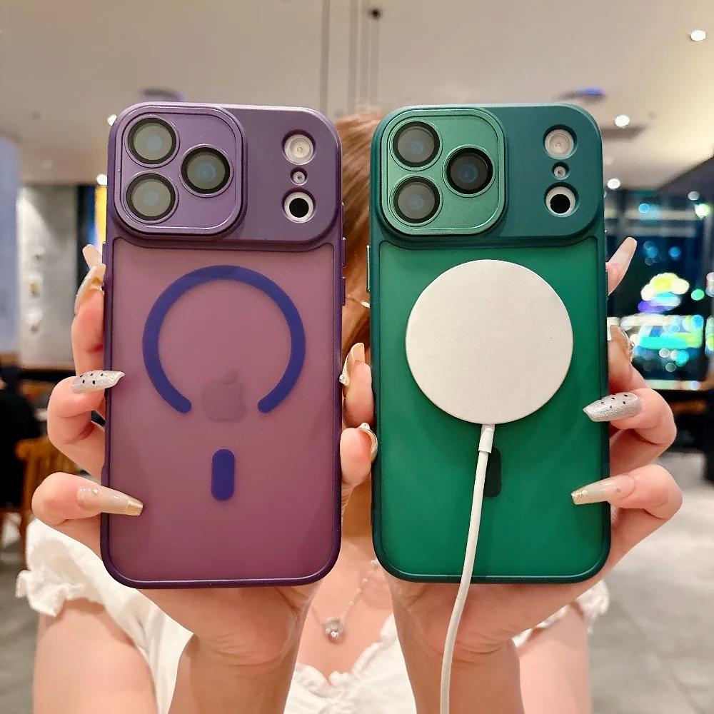Matte Transparent Shockproof Magnetic Phone Case with Lens Protection