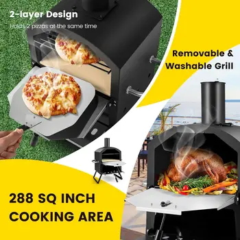 Outdoor Pizza Oven Wood Fired 2-Layer Pizza Maker with Pizza Stone Pizza Peel Removable Cooking Rack Waterproof Cover Folding Le 5