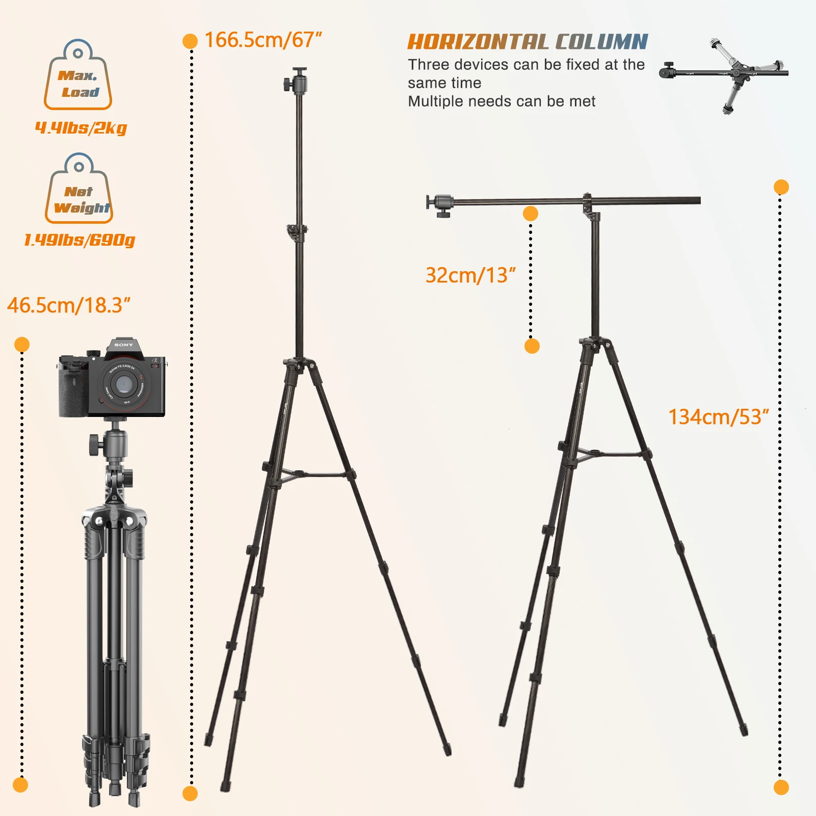 Trépied Horizontal Professionnel pour Téléphone, Appareil Photo Flexible en  Aluminium, avec Bras Arc-en-Ciel, Bluetooth, pour IL, Nikon, Sony DSLR