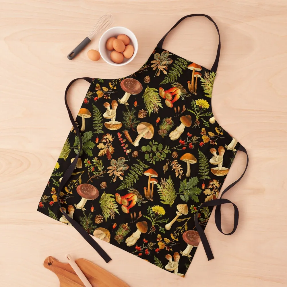 

Vintage toxic mushrooms forest pattern on black Apron Sexy All For Kitchen And Home Chef Uniform For Men Apron