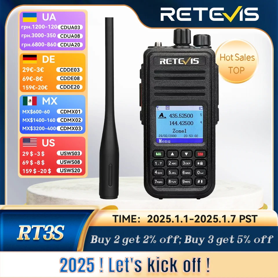 RT3S Walkie Talkie DMR Radio Uhf Vhf Digital Amateur 5W Long Range Ham Radio Stations Walkie-Talkies Professional GPS 2