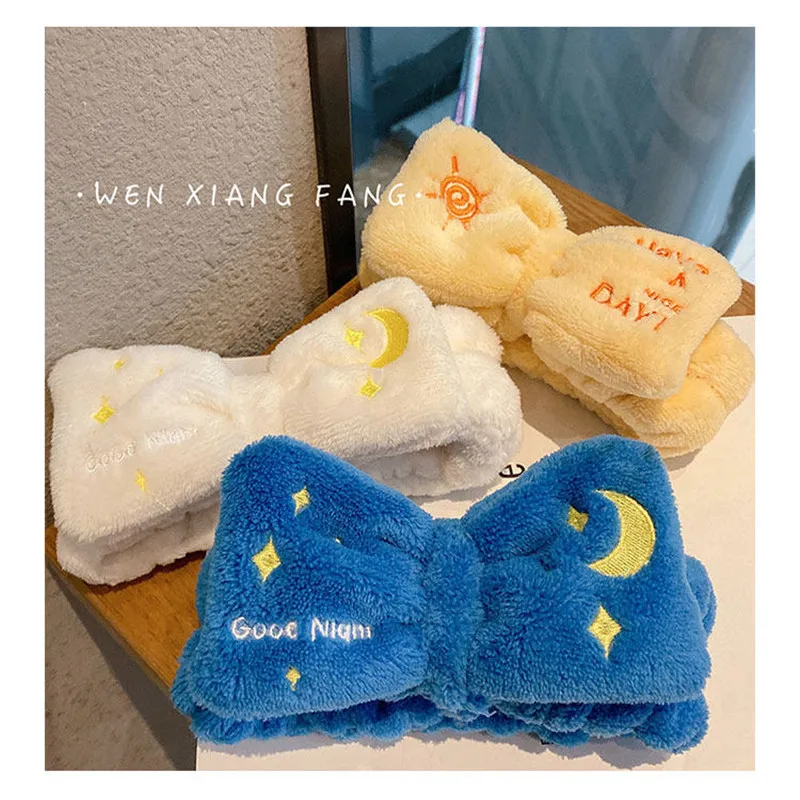 

Korean Embroidery Star Moon Bow Hair Band Cute Hair Band Washing Face HairBand