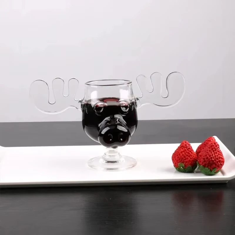 200ml Glass Cup for Tiki Creative Elk Cute Reindeer Mug Wine Beer Water Juice Milk Glasses Drinkware Shot Cups Christmas Gift