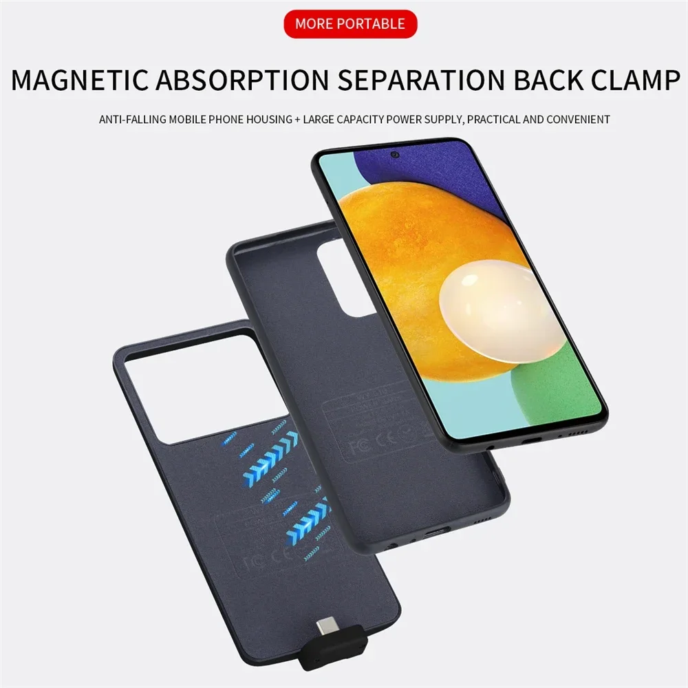 삼성에 적합한 갤럭시 A12 배터리 케이스 5000mAh, 마그네틱 보조베터리 충전 커버, 전원 케이스