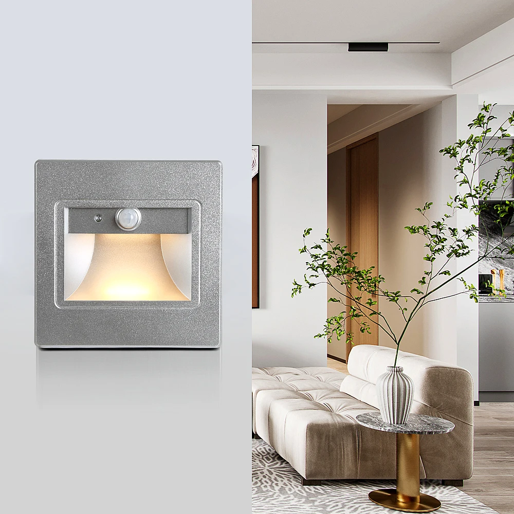 SANDIY Wall Light Recessed Led Stair Lamp Motion Sensor Nursery Nightlight for Step Ladder Hallway Home Decor Sconce PIR 95*95