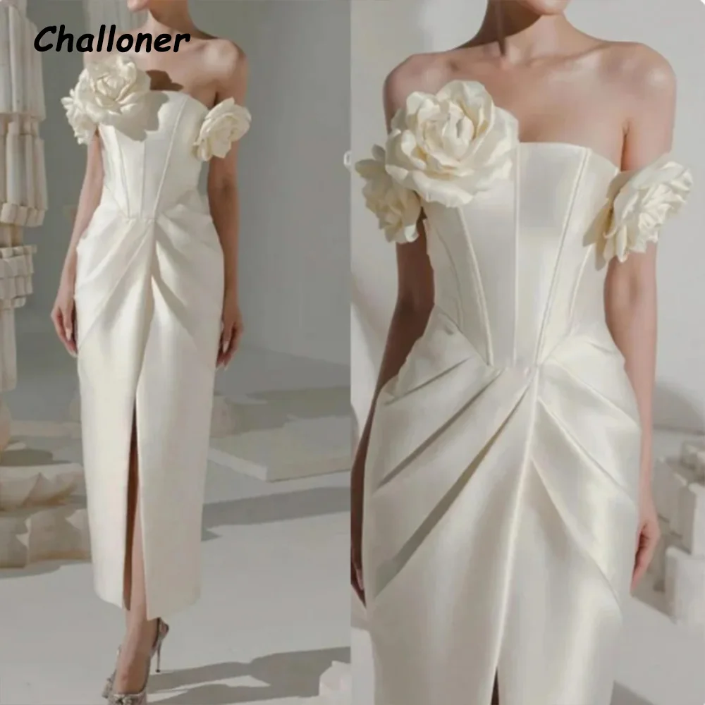

Challoner Sexy Side Slit Strapless Mermaid Evening Dreses Sleeveless 3D Flowers Backless Pleat Wedding Party Formal Gown Arabia