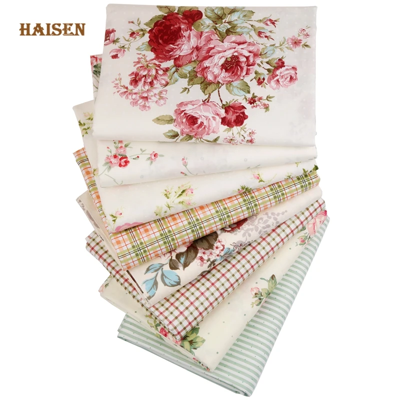 Haisen, 8 patterns Rose Flowers Printed Cotton Fabric Twill Cloth For DIY Sewing Baby&Kid's Quilt Sheets Dress Textile Material