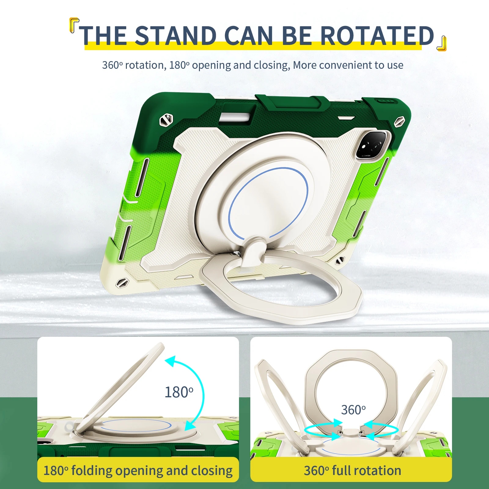 Heavy Duty Shockproof Armor Stand Case with Rotating Handle Grip