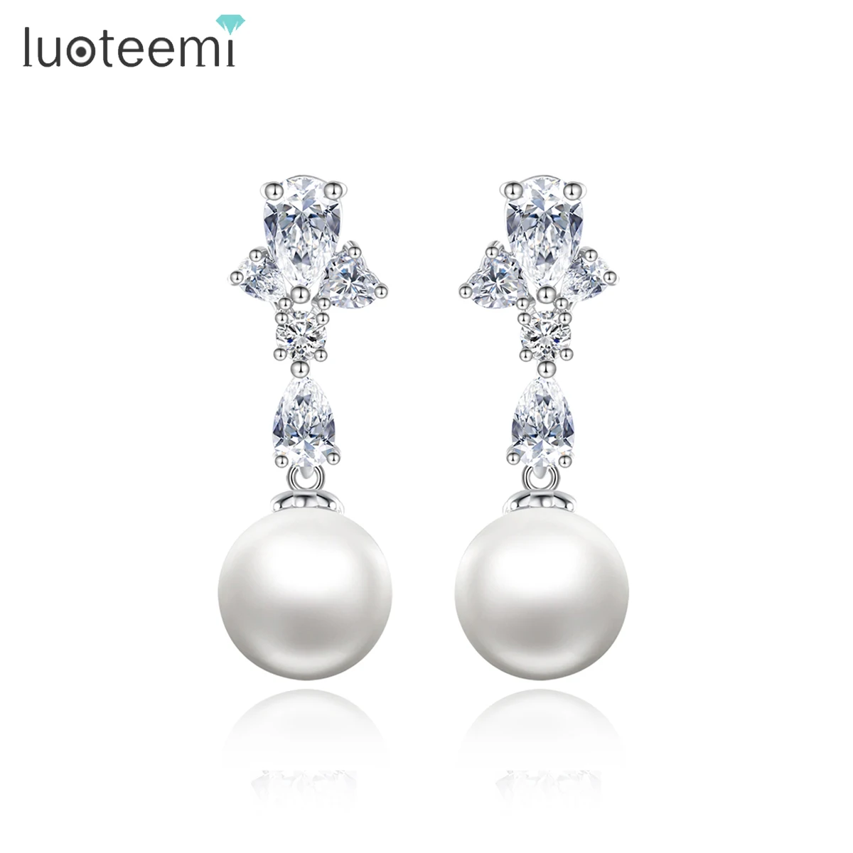 

LUOTEEMI Water Drop Simulated Pearl Dangle Earrings for Women Luxury Fashion CZ Lady's Wedding Engagement Party Jewelry