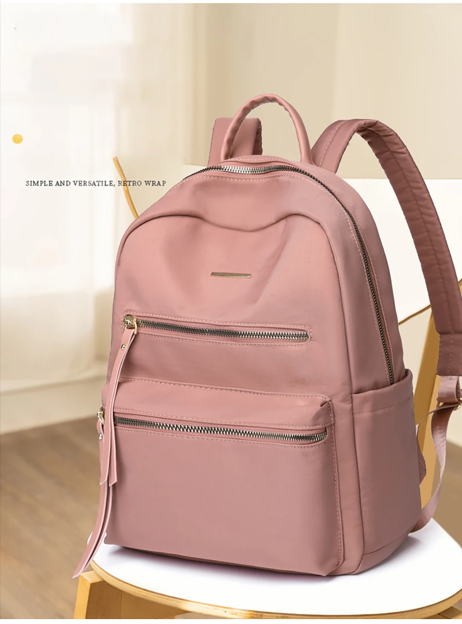 New Women's Solid Color Anti Theft Backpack 2022 Oxford Cloth Waterproof Shoulder Bag School Backpack Women's Large Capacity Bag