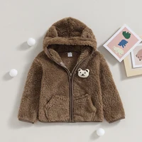 Hooded Coat Baby Boy Girl Fuzzy Jacket Winter Warm Clothes 3D Bear Zipper Sweatshirt Closure Fleece Tops Outerwear 6