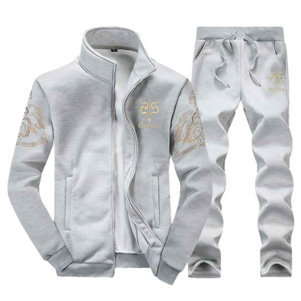 Men Sports Suit Men's Winter Sports Suit with Stand Collar Zipper Cardigan Drawstring Trousers Stylish Pocket Design for Autumn men s suit embroidery brand spring autumn winter new sports hoodie jacket two piece trousers fashion casual hip hop street suit