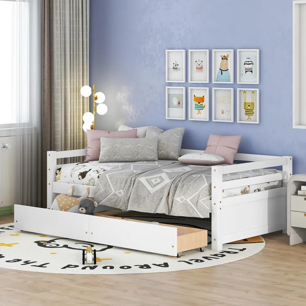 Twin Daybed with 2 Storage Drawers, Wooden Twin Size Daybed Frame, Dual-Use Daybed Sofa Kids Bed for Living Room,Children Room 3