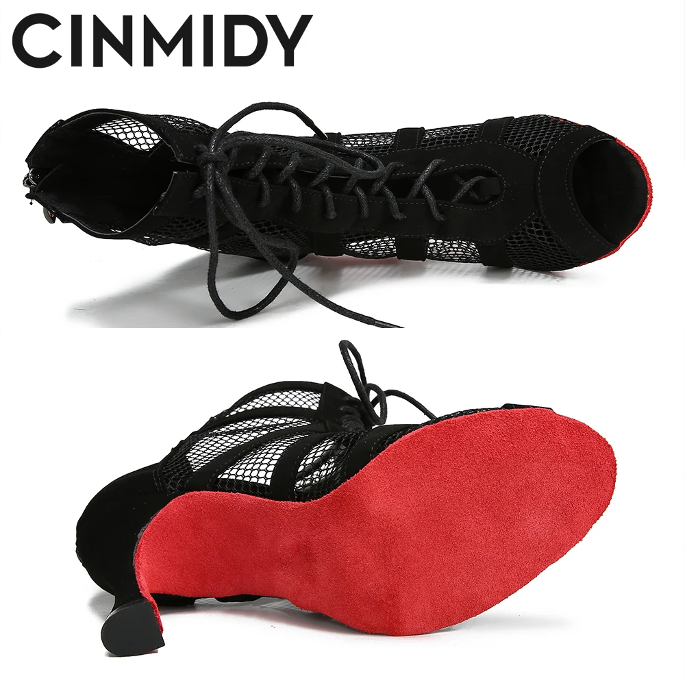 Lace Up Dance Shoes Women Red Sole Latin Dance Shoes Black Ballroom High Heels Tango Modern Jazz Boots dance shoes