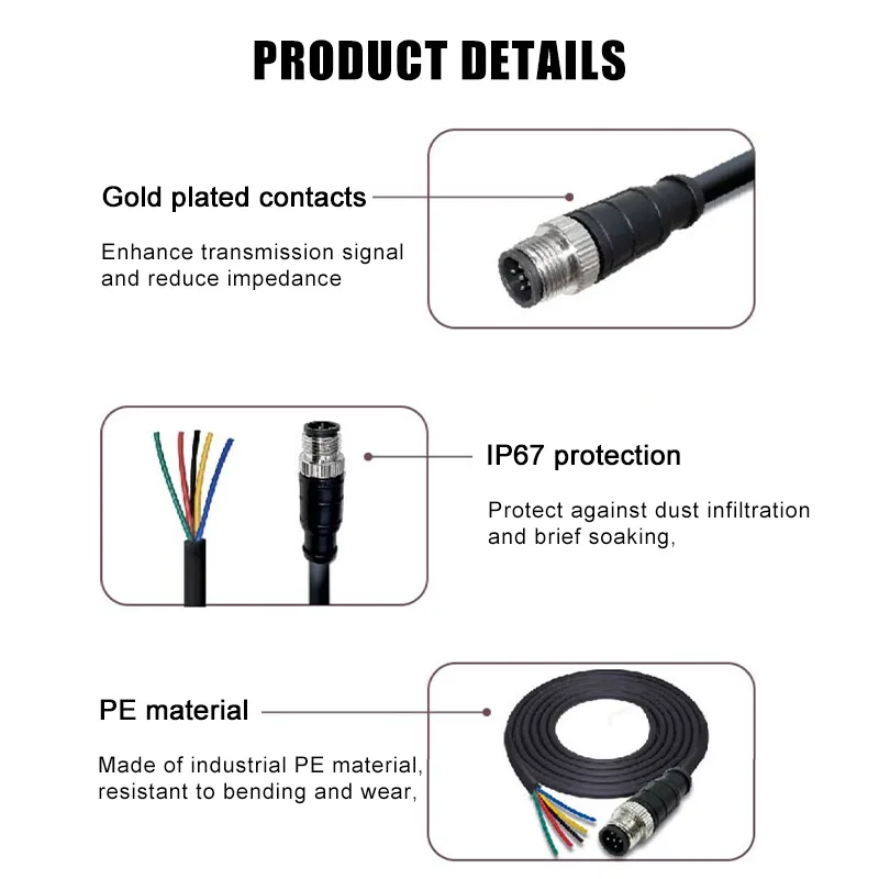 Câble Connecteur Femelle M12 4 Broches, Câble De Montage Arrière Droit Codé 1 M étanche Prise Aviation Femelle Non Blindé Câble électrique IP67 Prise De Capteur (1 M