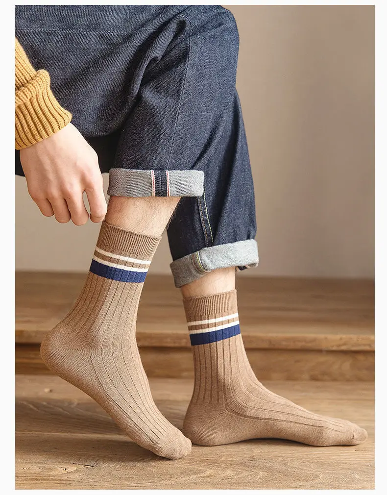 7 Paar gestreifte Herrensocken, modische Freizeitsocken, hochwertige Harajuku-Retro-Socken für Männer, große lange Socken – Detail 7